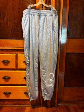 Women's Light Gray Sweatpants w/ 'Calvin' White Letter Print Size XL Brand New